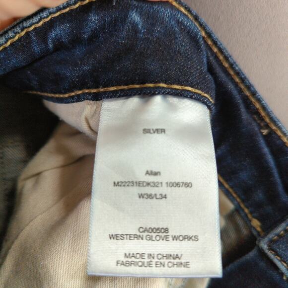 Silver Allan Jeans Mens 36x34 Blue Slim Straight Stretch - Picture 3 of 11